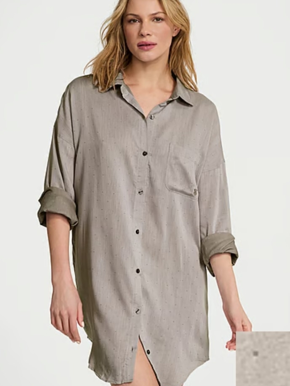 Victoria's Secret Taupe Button-Down Longline Sleep Shirt